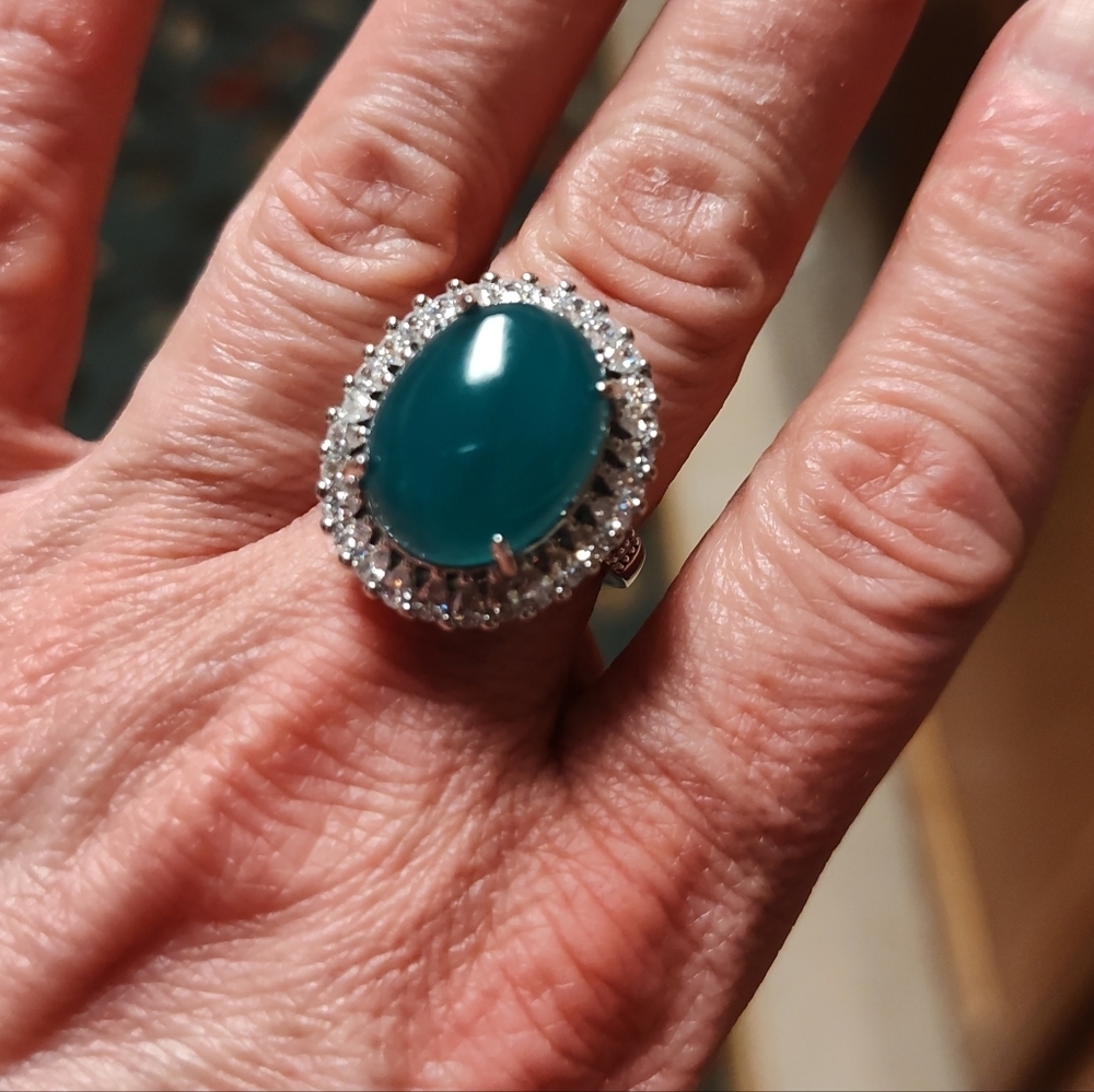 Lake Blue Chalcedony Stone In 925 Sterling Silver Adjustable Ring 💙 💚